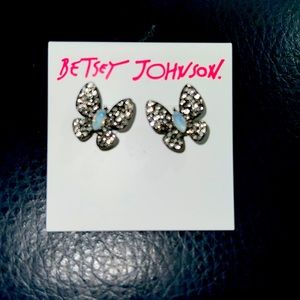 Betsey Johnson Hematite Tone Butterfly Stud Earrings NWT